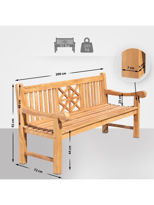 Banco de teca Flórida 200 cm, teca Banco de teca Flórida 200 cm, teca