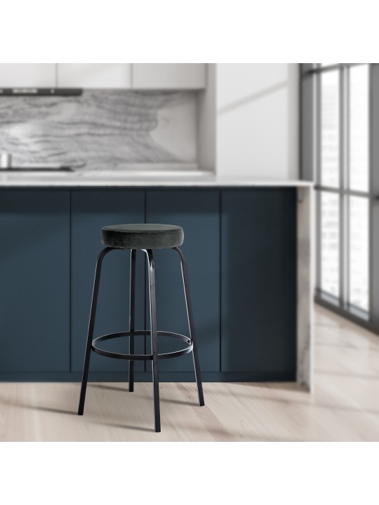 Banqueta alta Kamari veludo, cinza escuro