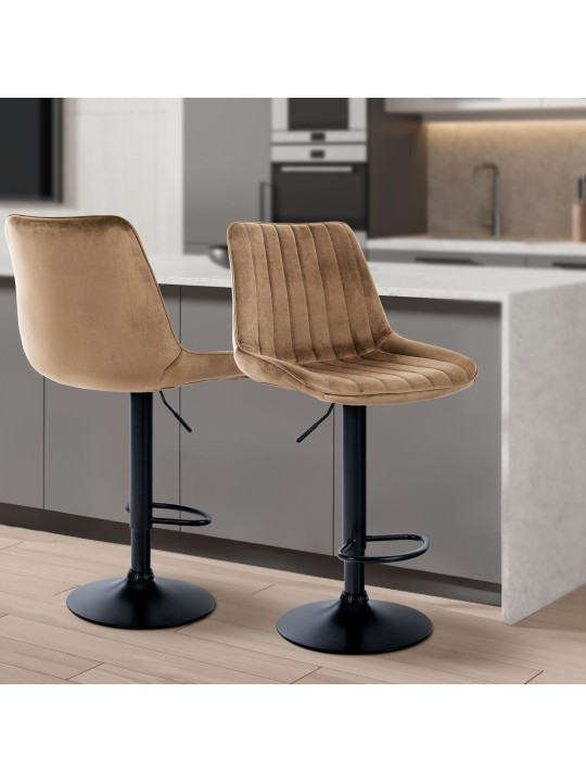 Conjunto de 2 bancos altos Toni veludo, castanho