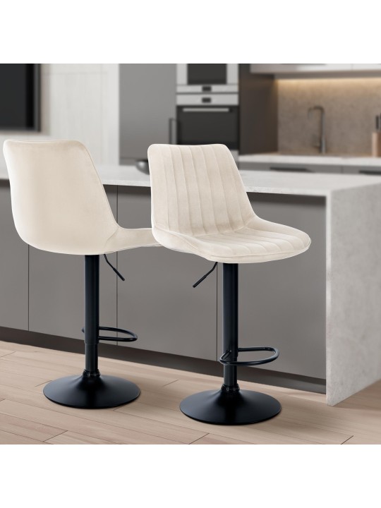 Conjunto de 2 bancos altos Toni veludo, creme