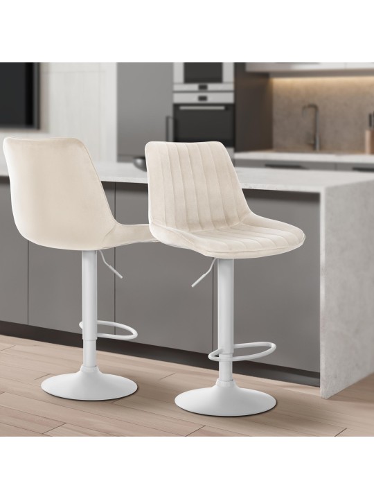 Conjunto de 2 bancos altos Toni veludo, creme