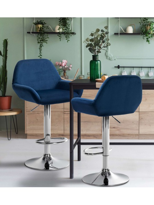 Banqueta alta Braga veludo cromado, azul Banqueta alta Braga veludo cromado, azul