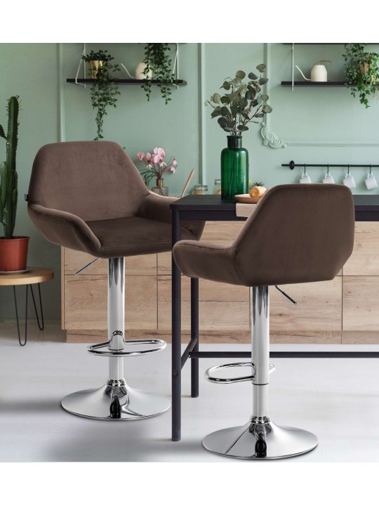 Banqueta alta Braga veludo cromado, castanho