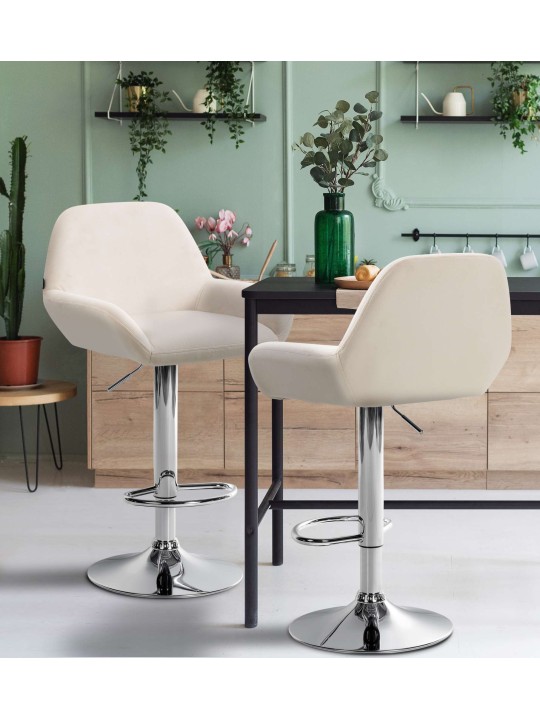 Banqueta alta Braga veludo cromado, creme