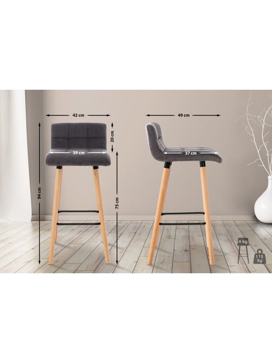 Banqueta alta Lincoln veludo, cinza