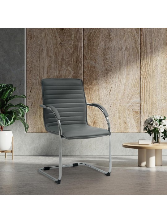 Cadeira para visitantes de couro artificial Tira, cinza