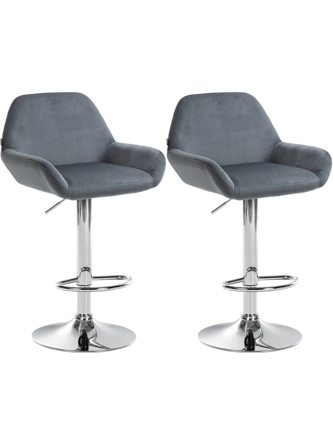 Conjunto de 2 bancos altos Braga veludo cromado, cinza escuro