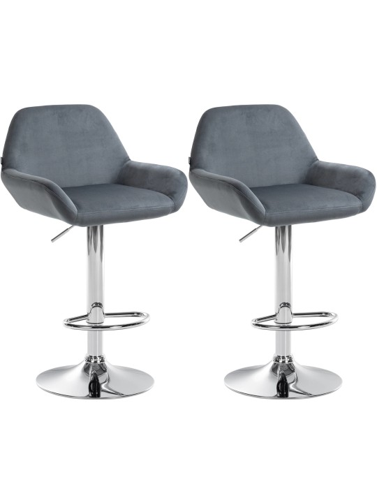 Conjunto de 2 bancos altos Braga veludo cromado, cinza escuro