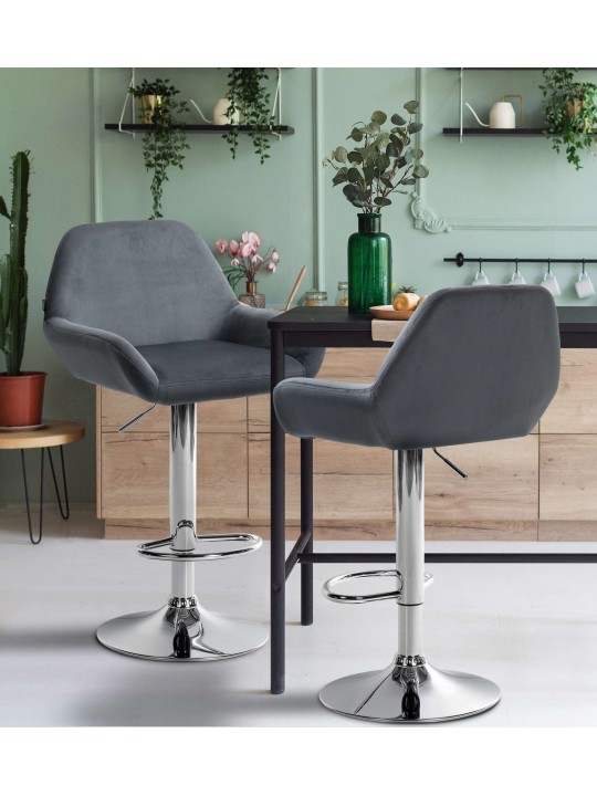 Conjunto de 2 bancos altos Braga veludo cromado, cinza escuro