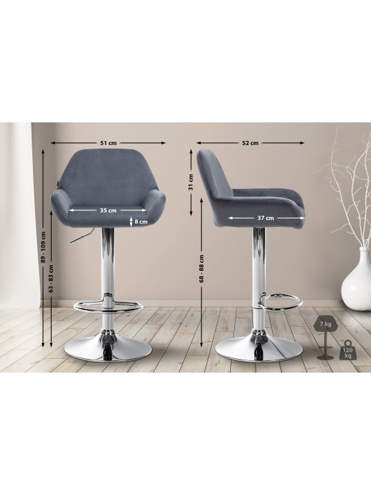 Conjunto de 2 bancos altos Braga veludo cromado, cinza escuro