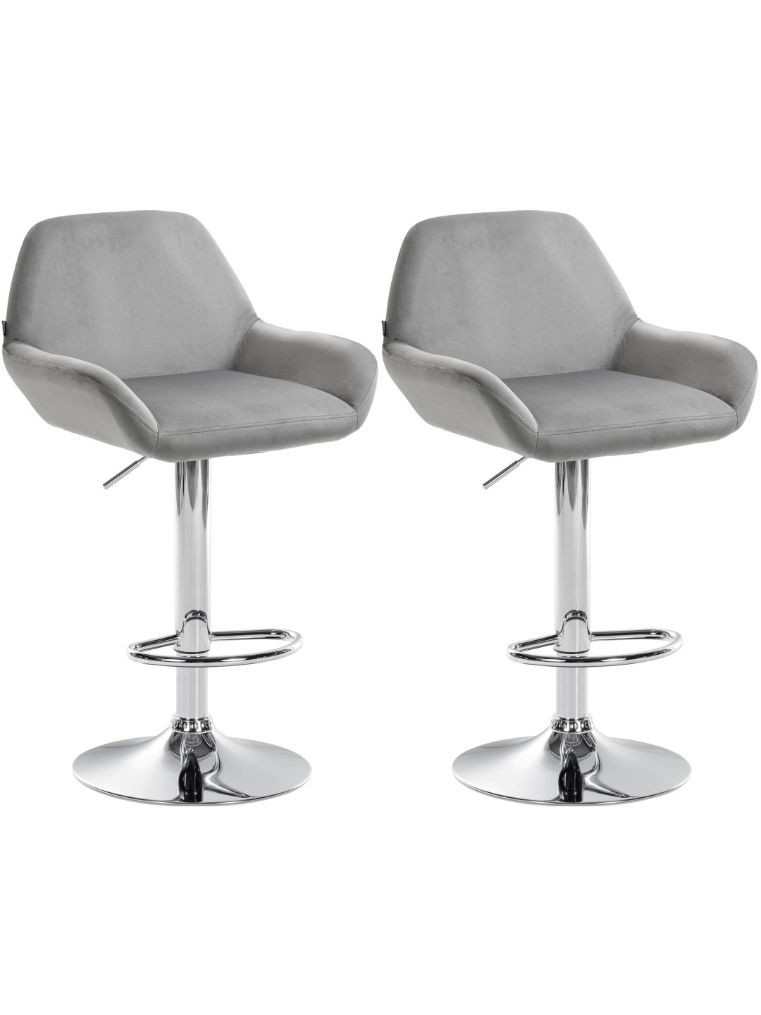 Conjunto de 2 bancos altos Braga veludo cromado, cinza