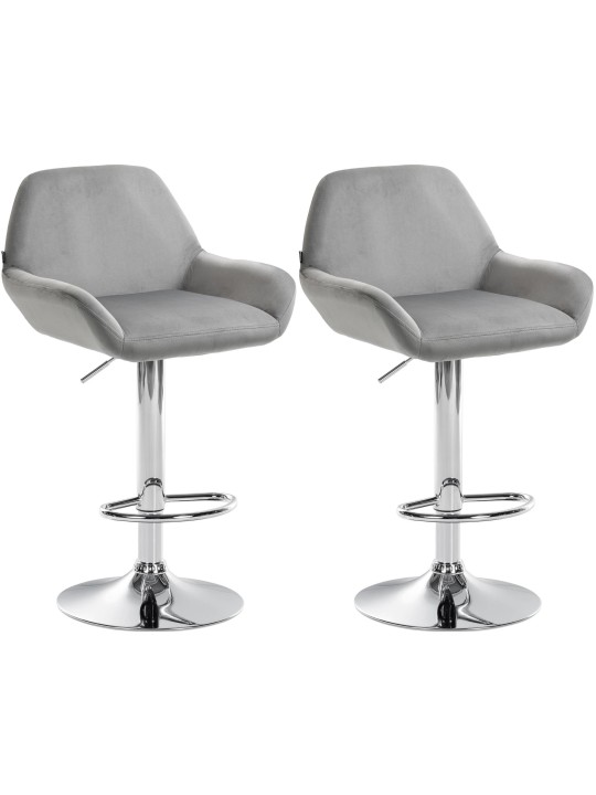Conjunto de 2 bancos altos Braga veludo cromado, cinza Conjunto de 2 bancos altos Braga veludo cromado, cinza