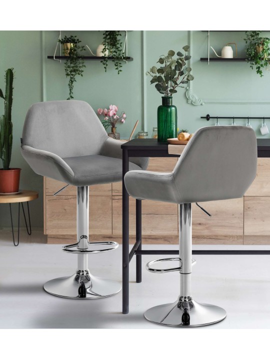 Conjunto de 2 bancos altos Braga veludo cromado, cinza Conjunto de 2 bancos altos Braga veludo cromado, cinza
