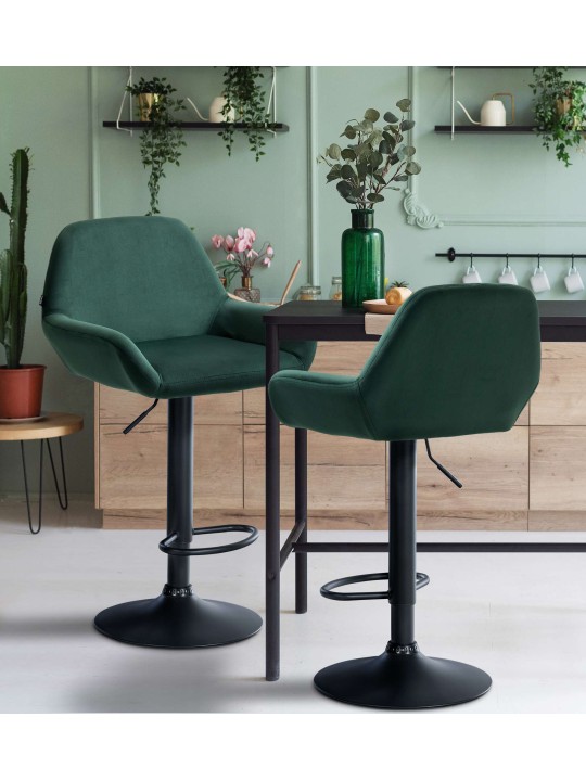 Conjunto de 2 bancos altos em veludo Braga, verde escuro Conjunto de 2 bancos altos em veludo Braga, verde escuro