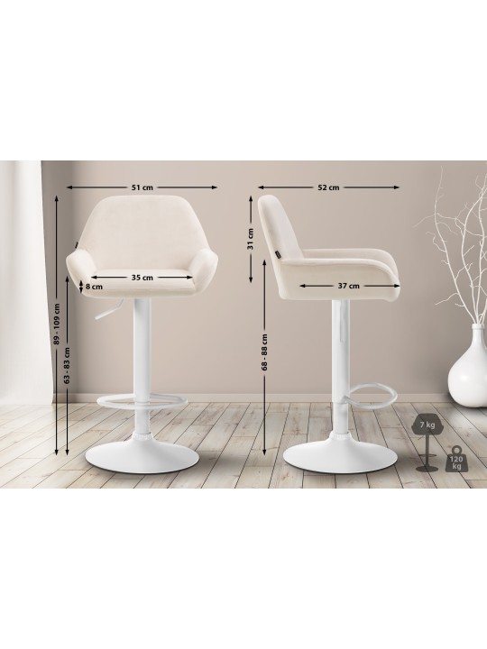 Conjunto de 2 bancos altos veludo braga, creme