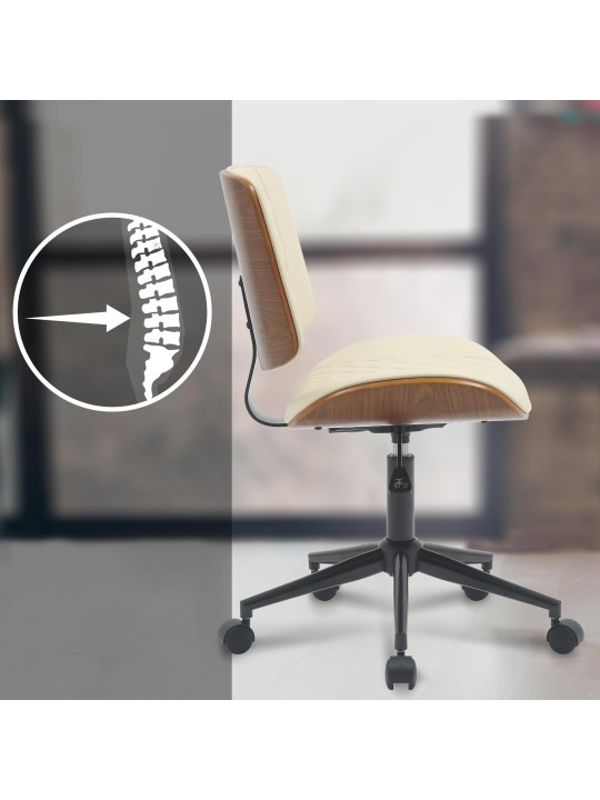 Cadeira de escritório Plover pele sintética, nogueira/creme