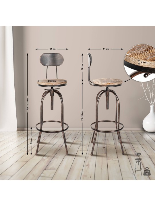 Banqueta alta Pino, madeira, bronze