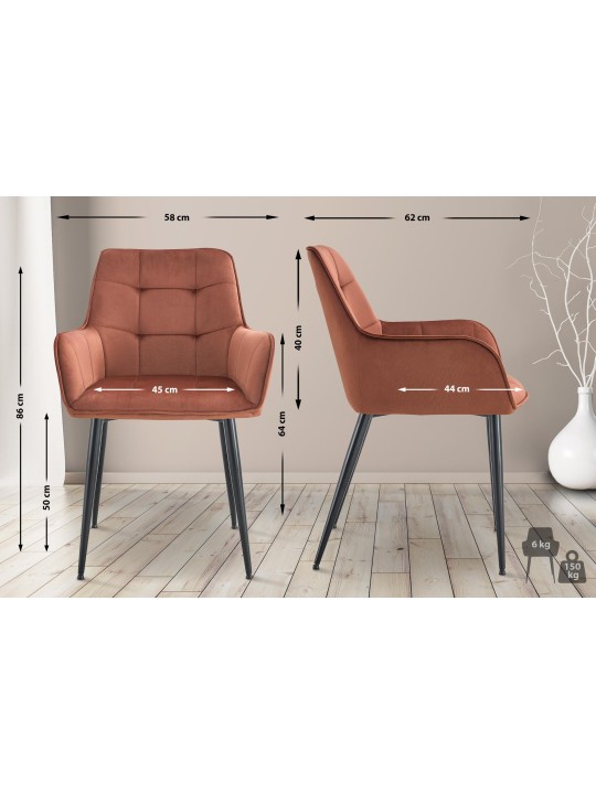 Cadeira de jantar de veludo Ferndale, castanho