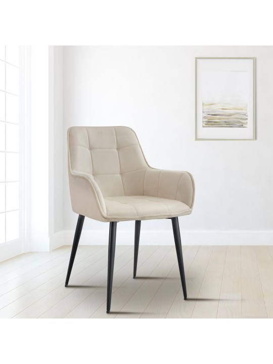 Cadeira de jantar de veludo Ferndale, creme