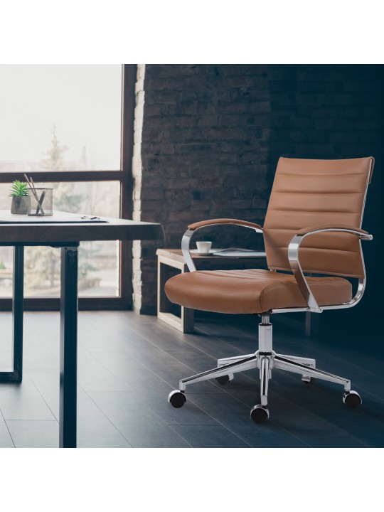 Cadeira de escritório em pele sintética Oakland, castanho claro