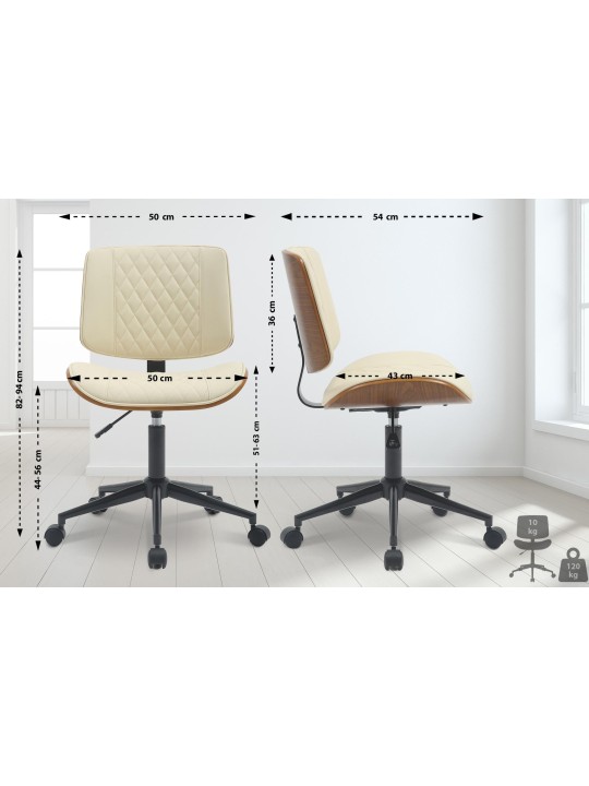 Cadeira de escritório Plover pele sintética, nogueira/creme