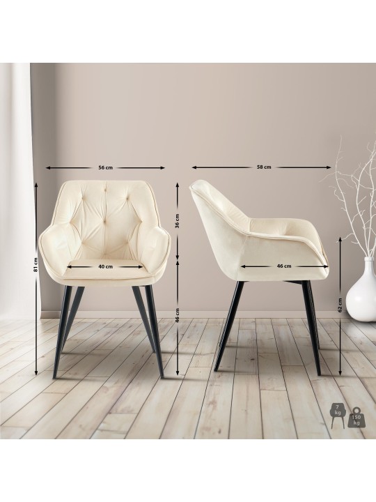 Cadeira para visitantes de veludo Cassis, creme