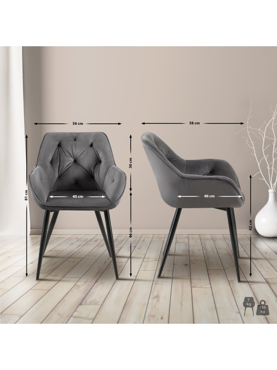 Cadeira para visitantes de veludo Cassis, cinza escuro