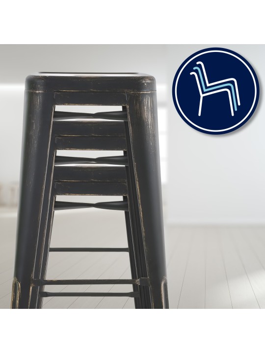 Banco alto Joshua antigo, preto-dourado