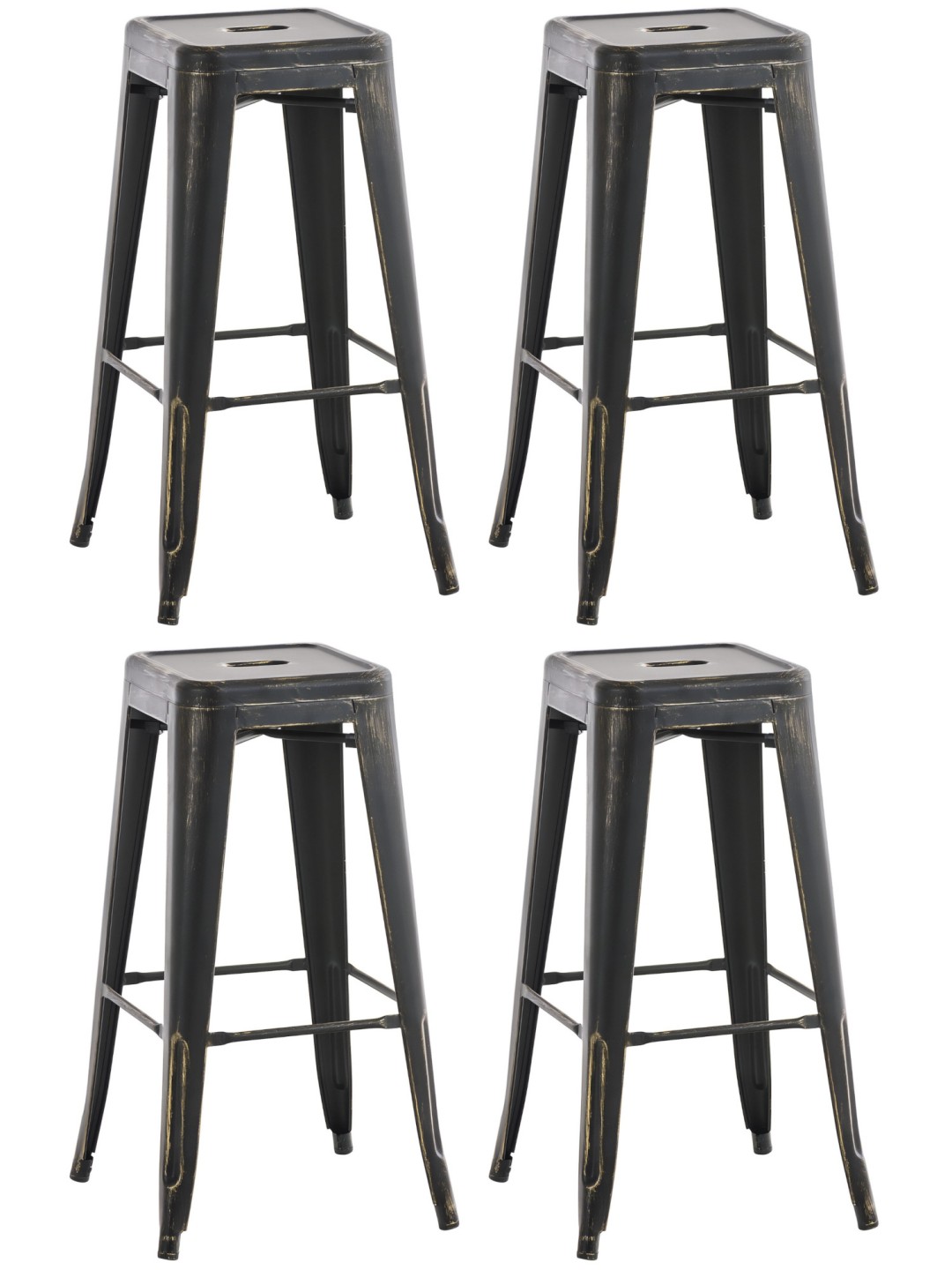 Conjunto de 4 bancos de bar antigos Joshua, preto-dourado