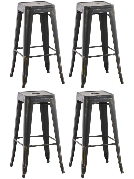 Conjunto de 4 bancos de bar antigos Joshua, preto-dourado