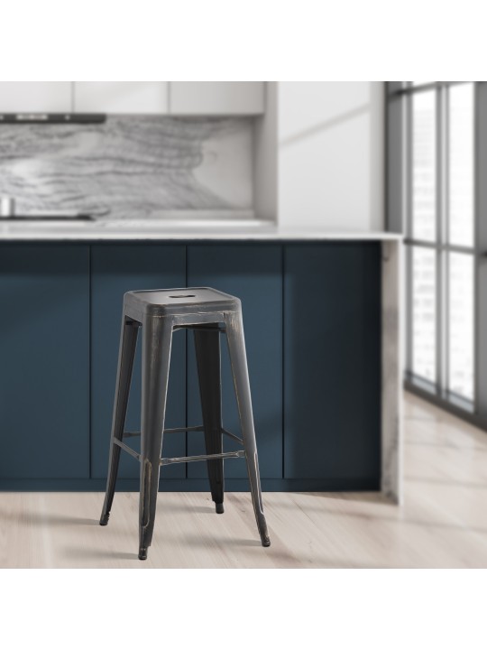 Conjunto de 4 bancos de bar antigos Joshua, preto-dourado