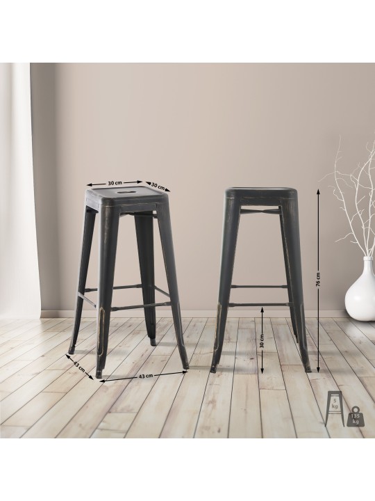 Conjunto de 4 bancos de bar antigos Joshua, preto-dourado