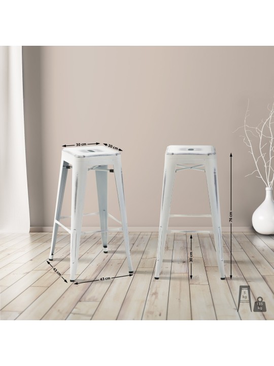 Conjunto de 4 bancos altos Joshua, branco antigo