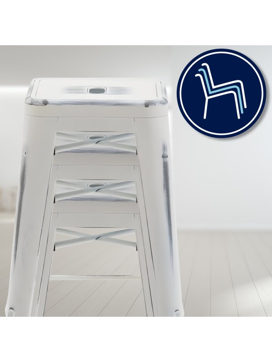 Conjunto de 4 bancos altos Joshua, branco antigo