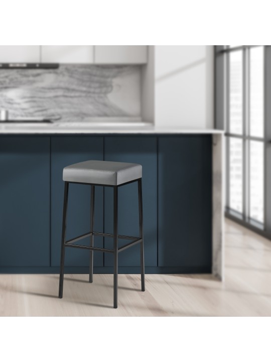 Conjunto de 2 bancos altos Montreal 85 em pele sintética, cinza