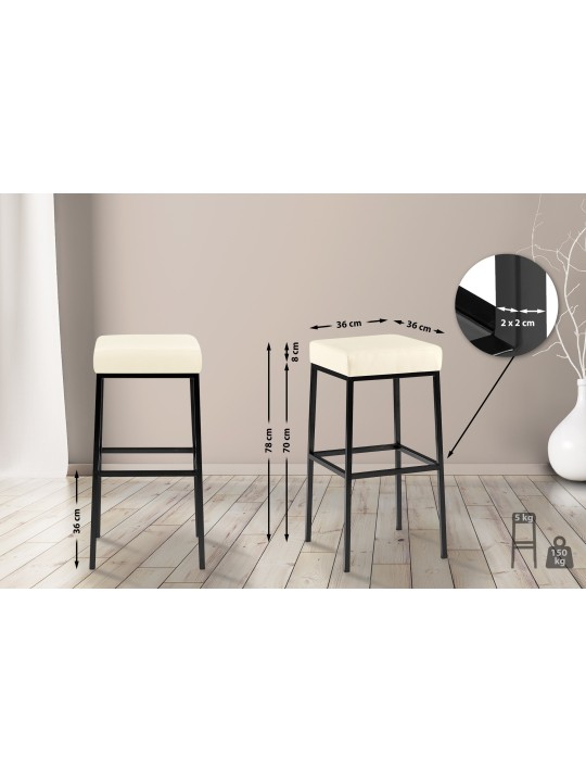 Conjunto de 2 bancos altos Montreal 80 em pele sintética, creme