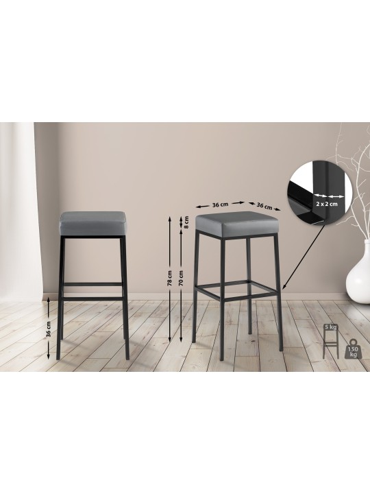 Conjunto de 2 bancos altos Montreal 80 em pele sintética, cinza