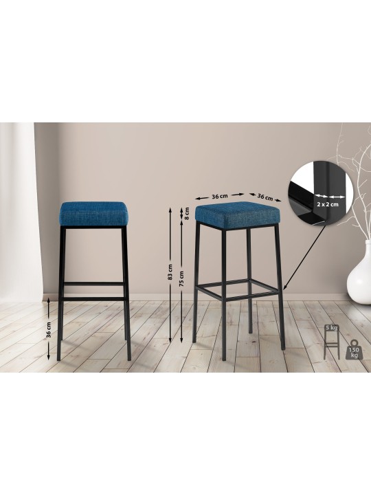 Conjunto de 2 bancos altos tecido Montreal 80, azul