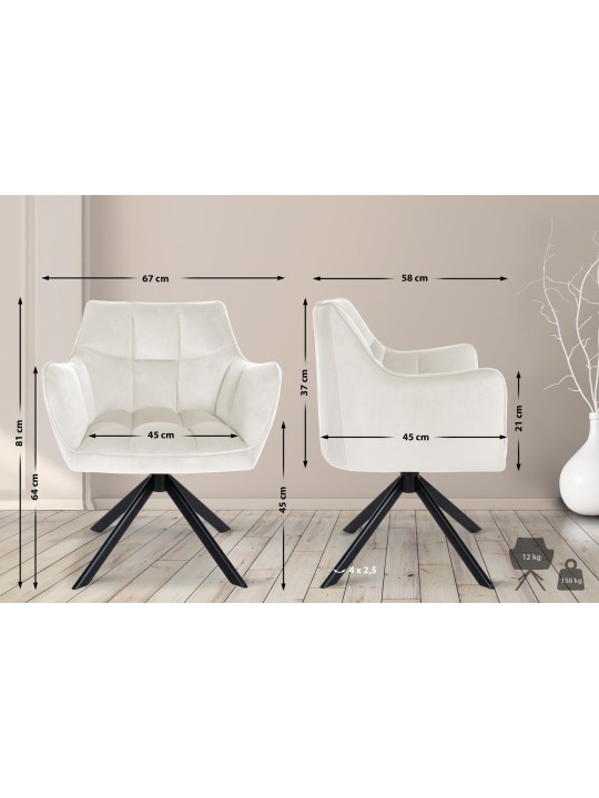 Cadeira de jantar giratória de veludo, creme