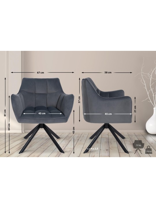 Cadeira de jantar giratória de veludo, cinza escuro