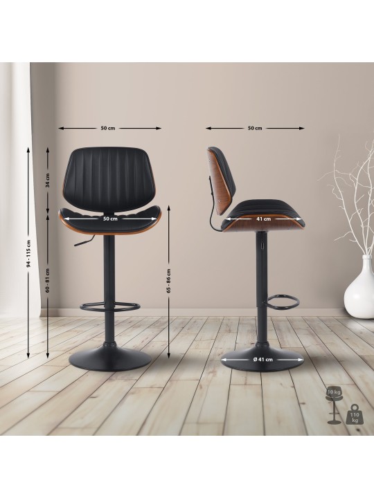 Banqueta alta Clawson couro sintético, nogueira/preto