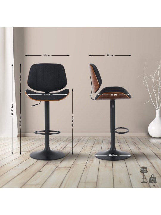 Banqueta alta tecido Clawson, nogueira/preto