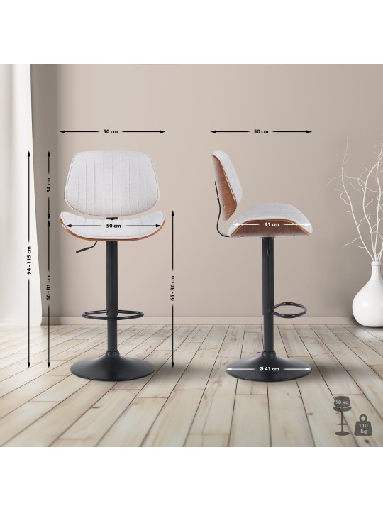 Banqueta alta tecido Clawson, nogueira/creme