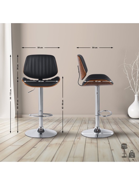 Banqueta alta Clawson em couro sintético cromado, nogueira/preto