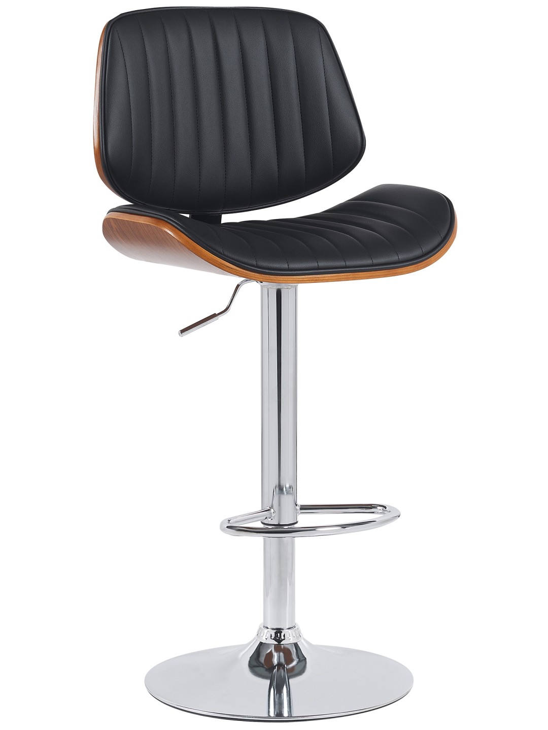 Banqueta alta Clawson em couro sintético cromado, nogueira/preto