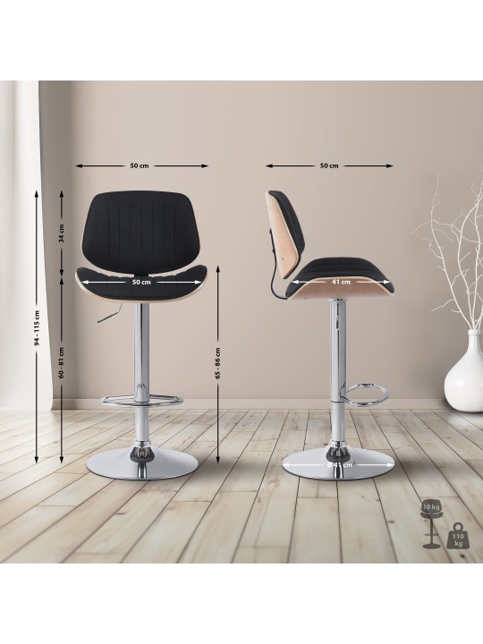 Banqueta alta Clawson tecido cromado, natural/preto