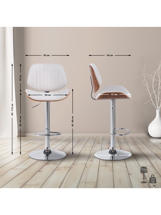 Banqueta alta Clawson tecido cromado, nogueira/creme