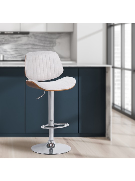 Banqueta alta Clawson tecido cromado, nogueira/creme