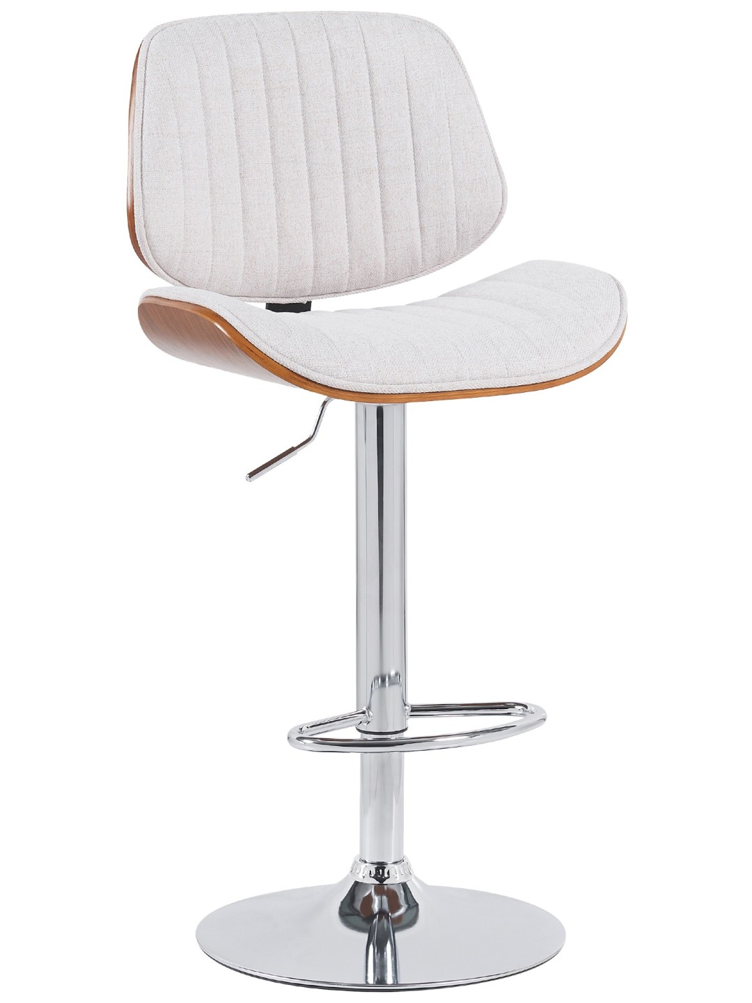 Banqueta alta Clawson tecido cromado, nogueira/creme