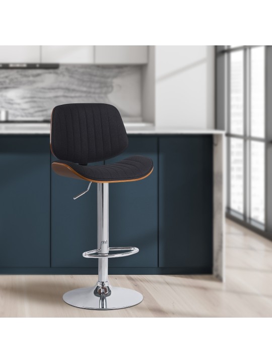 Banqueta alta Clawson tecido cromado, nogueira/preto